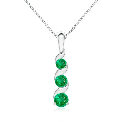 ANGARA CHANNEL-SET ROUND EMERALD THREE STONE JOURNEY PENDANT
