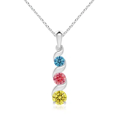ANGARA CHANNEL-SET ROUND LAB-GROWN FANCY INTENSE MULTI-COLOR DIAMOND THREE STONE JOURNEY PENDANT