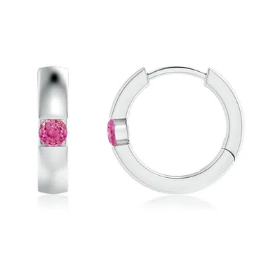 ANGARA CHANNEL-SET ROUND PINK SAPPHIRE HINGED HOOP EARRINGS