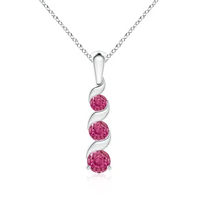 ANGARA CHANNEL-SET ROUND PINK SAPPHIRE THREE STONE JOURNEY PENDANT