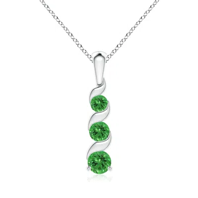 ANGARA CHANNEL-SET ROUND TSAVORITE THREE STONE JOURNEY PENDANT