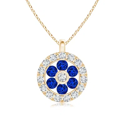 ANGARA CHANNEL-SET SAPPHIRE FLOWER PENDANT WITH DIAMOND HALO