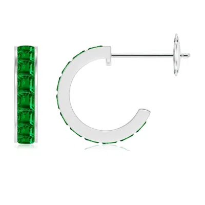 ANGARA CHANNEL-SET SQUARE EMERALD HUGGIE HOOP EARRINGS