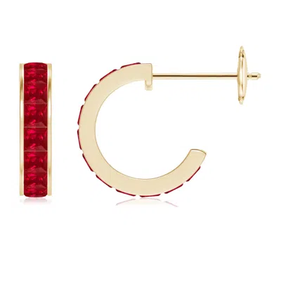 ANGARA CHANNEL-SET SQUARE RUBY HUGGIE HOOP EARRINGS