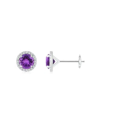 ANGARA CLASSIC AMETHYST AND DIAMOND HALO STUD EARRINGS
