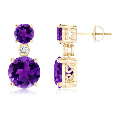 ANGARA CLASSIC AMETHYST TWO STONE DROP EARRINGS WITH BEZEL DIAMOND