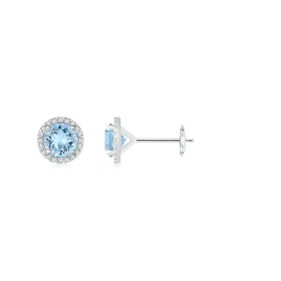 ANGARA CLASSIC AQUAMARINE AND DIAMOND HALO STUD EARRINGS