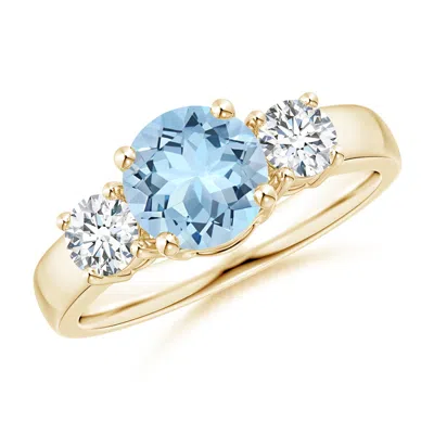 ANGARA CLASSIC AQUAMARINE AND DIAMOND THREE STONE ENGAGEMENT RING