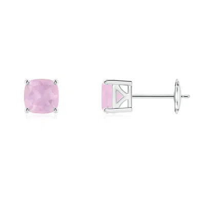ANGARA CLASSIC BASKET-SET CUSHION ROSE QUARTZ STUD EARRINGS