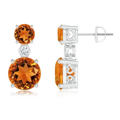 ANGARA CLASSIC CITRINE TWO STONE DROP EARRINGS WITH BEZEL DIAMOND