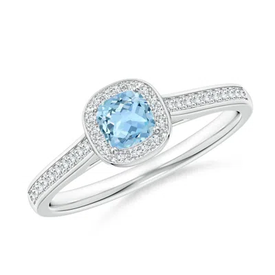 ANGARA CLASSIC CUSHION AQUAMARINE RING WITH DIAMOND HALO