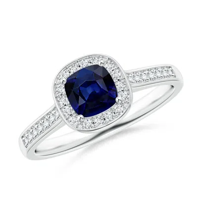ANGARA CLASSIC CUSHION BLUE SAPPHIRE ENGAGEMENT RING WITH DIAMOND HALO