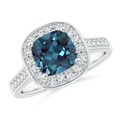 ANGARA CLASSIC CUSHION LAB-GROWN ALEXANDRITE RING WITH DIAMOND HALO