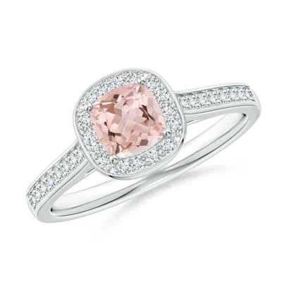 ANGARA CLASSIC CUSHION MORGANITE RING WITH DIAMOND HALO