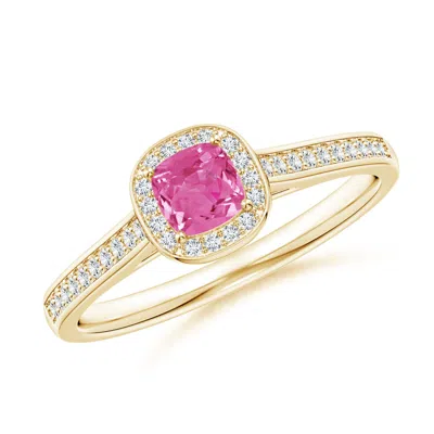 ANGARA CLASSIC CUSHION PINK SAPPHIRE RING WITH DIAMOND HALO