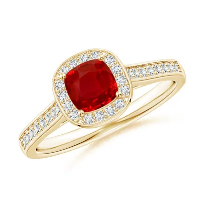 ANGARA CLASSIC CUSHION RUBY RING WITH DIAMOND HALO