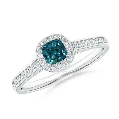 ANGARA CLASSIC CUSHION TEAL MONTANA SAPPHIRE RING WITH DIAMOND HALO