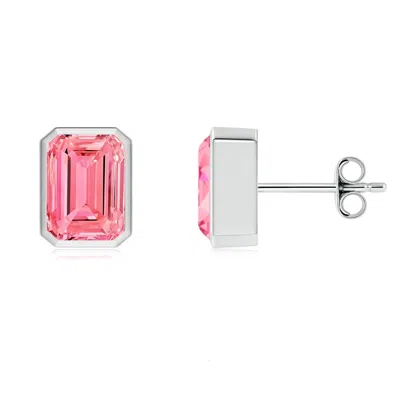 ANGARA CLASSIC EMERALD-CUT LAB-GROWN FANCY INTENSE PINK DIAMOND SOLITAIRE STUD EARRINGS