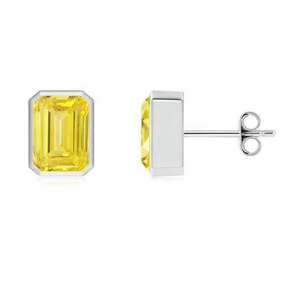 ANGARA CLASSIC EMERALD-CUT LAB-GROWN FANCY INTENSE YELLOW DIAMOND SOLITAIRE STUD EARRINGS