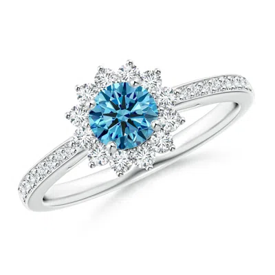 ANGARA CLASSIC FLORAL HALO ROUND FANCY INTENSE BLUE DIAMOND RING WITH ACCENTS