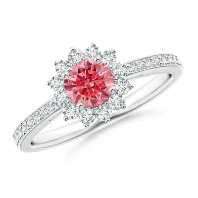 ANGARA CLASSIC FLORAL HALO ROUND LAB-GROWN FANCY INTENSE PINK DIAMOND RING WITH ACCENTS