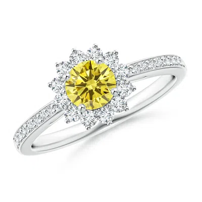 ANGARA CLASSIC FLORAL HALO ROUND LAB-GROWN FANCY INTENSE YELLOW DIAMOND RING WITH ACCENTS