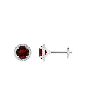 ANGARA CLASSIC GARNET AND DIAMOND HALO STUD EARRINGS