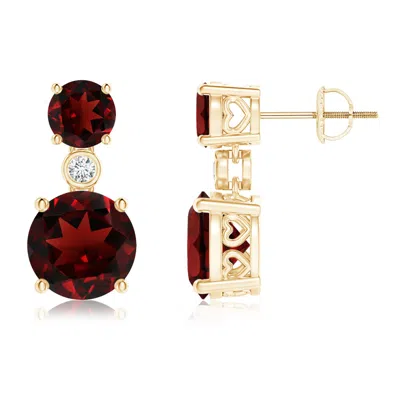 ANGARA CLASSIC GARNET TWO STONE DROP EARRINGS WITH BEZEL DIAMOND