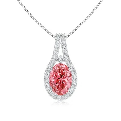 ANGARA CLASSIC LAB-GROWN FANCY INTENSE PINK AND WHITE DIAMOND HALO PENDANT