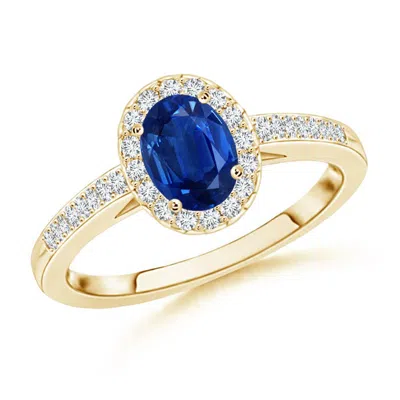 ANGARA CLASSIC OVAL BLUE SAPPHIRE HALO RING WITH DIAMOND ACCENTS