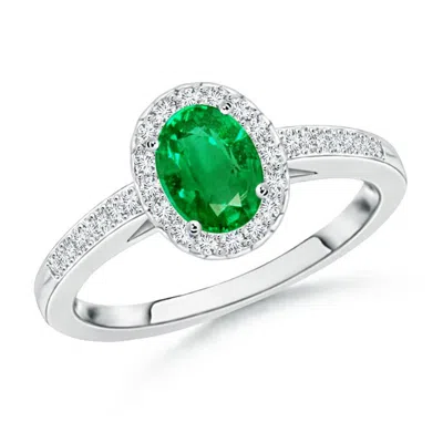 ANGARA CLASSIC OVAL EMERALD HALO RING WITH DIAMOND ACCENTS