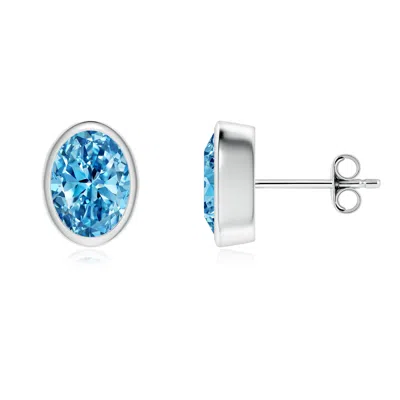 ANGARA CLASSIC OVAL LAB-GROWN FANCY INTENSE BLUE DIAMOND SOLITAIRE STUD EARRINGS