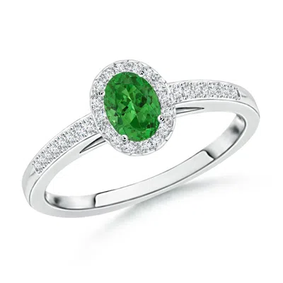 ANGARA CLASSIC OVAL TSAVORITE HALO RING WITH DIAMOND ACCENTS