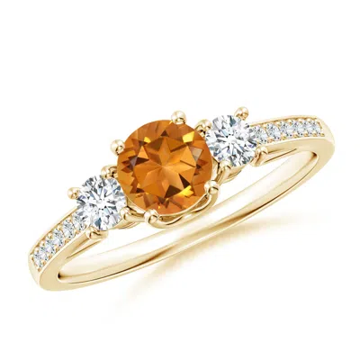ANGARA CLASSIC PRONG SET ROUND CITRINE AND DIAMOND THREE STONE RING