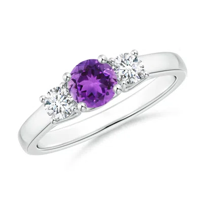 ANGARA CLASSIC ROUND AMETHYST AND DIAMOND THREE STONE RING