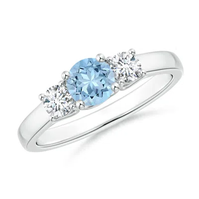 ANGARA CLASSIC ROUND AQUAMARINE AND DIAMOND THREE STONE RING