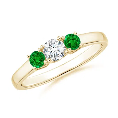 ANGARA CLASSIC ROUND DIAMOND AND EMERALD THREE STONE RING