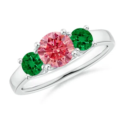 ANGARA CLASSIC ROUND LAB-GROWN FANCY INTENSE PINK DIAMOND THREE STONE RING