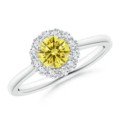 ANGARA CLASSIC ROUND LAB-GROWN FANCY INTENSE YELLOW DIAMOND SCALLOPED HALO RING