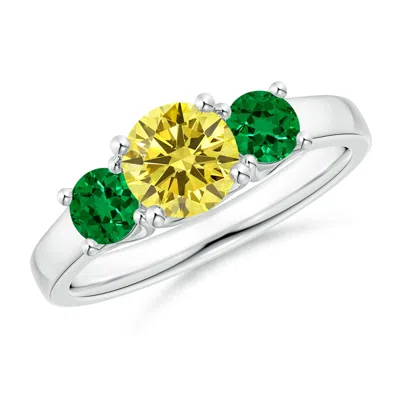 ANGARA CLASSIC ROUND LAB-GROWN FANCY INTENSE YELLOW DIAMOND THREE STONE RING