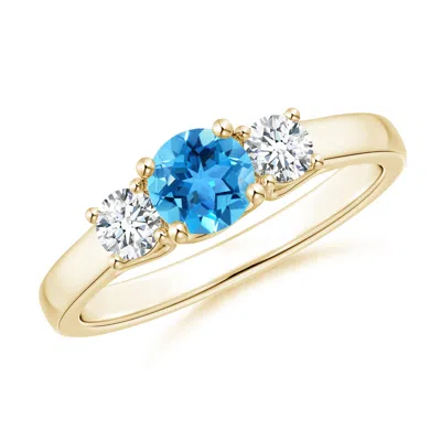 ANGARA CLASSIC ROUND SWISS BLUE TOPAZ AND DIAMOND THREE STONE RING