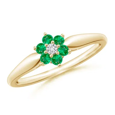 ANGARA CLASSIC SIX PETAL EMERALD AND DIAMOND FLOWER RING
