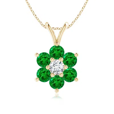 ANGARA CLASSIC SIX PETAL EMERALD FLOWER PENDANT WITH DIAMOND