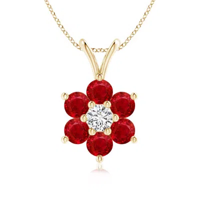 ANGARA CLASSIC SIX PETAL RUBY FLOWER PENDANT WITH DIAMOND