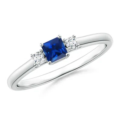 ANGARA CLASSIC SQUARE BLUE SAPPHIRE AND DIAMOND THREE STONE RING
