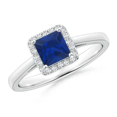 ANGARA CLASSIC SQUARE BLUE SAPPHIRE HALO ENGAGEMENT RING