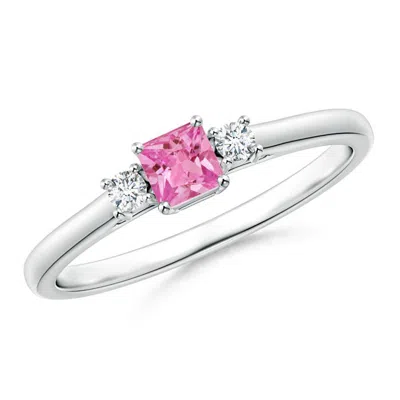 ANGARA CLASSIC SQUARE PINK SAPPHIRE AND DIAMOND THREE STONE RING