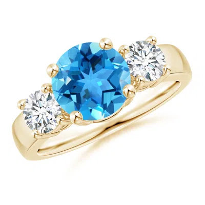 ANGARA CLASSIC SWISS BLUE TOPAZ AND DIAMOND THREE STONE RING