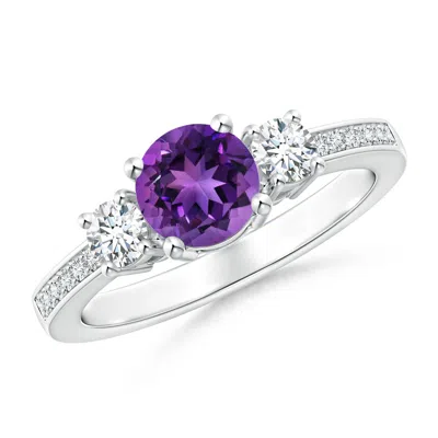 ANGARA CLASSIC THREE STONE AMETHYST AND DIAMOND RING