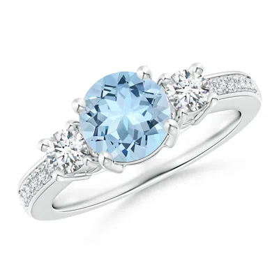ANGARA CLASSIC THREE STONE AQUAMARINE AND DIAMOND RING